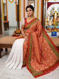Jamkantha Saree - White & Red