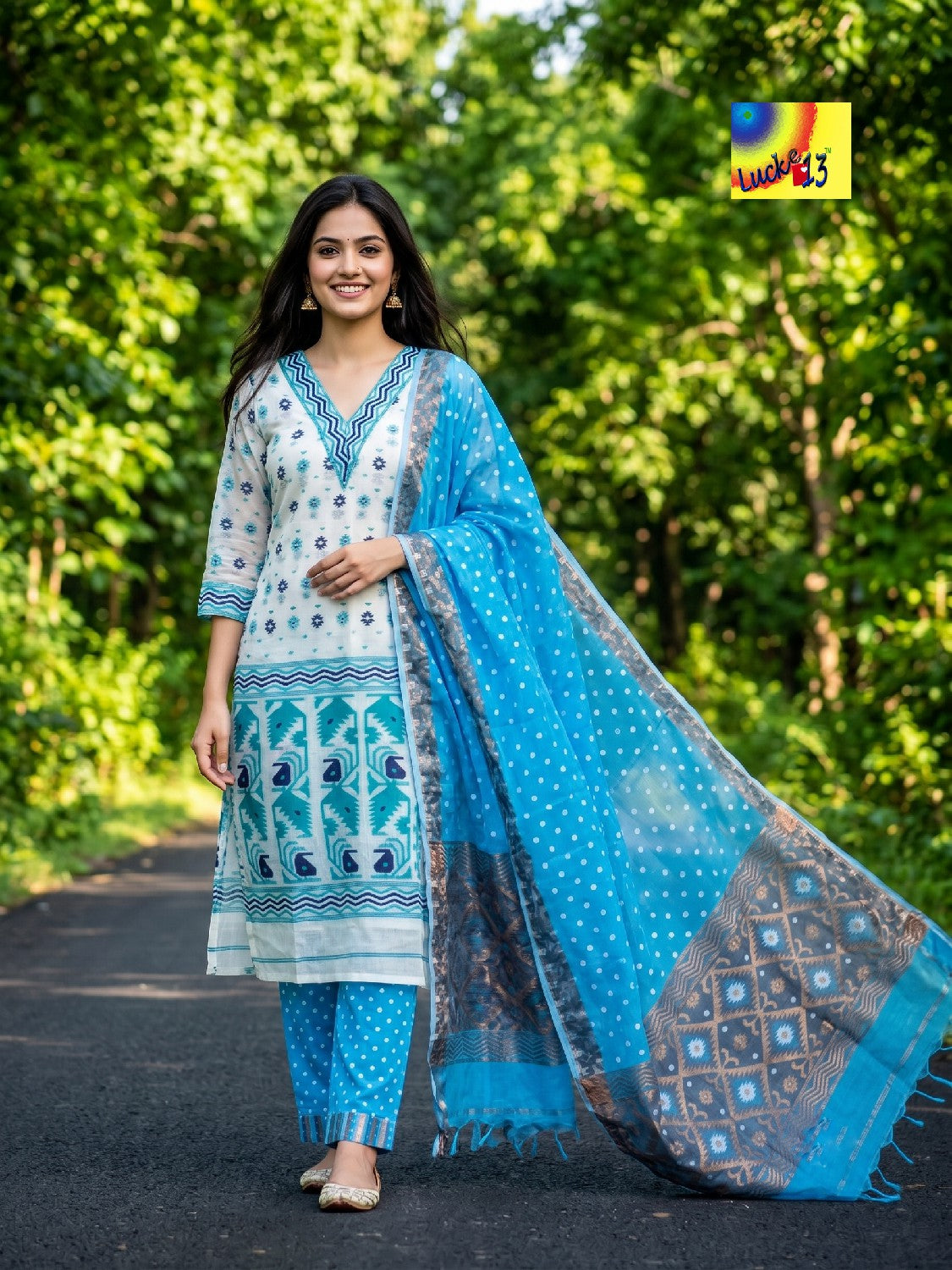 Handloom Jamdani Kurti, Dupatta & Pant Set