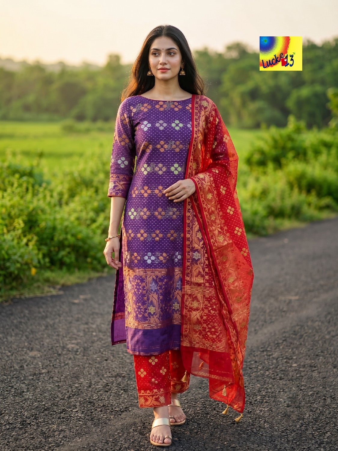Handloom Jamdani Kurti, Dupatta & Pant Set