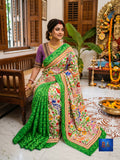 Emerald Green Multicolour Floral Jamkantha Saree