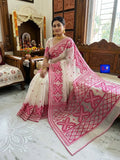 Resham Check Saree with Gujarati Embroidery
