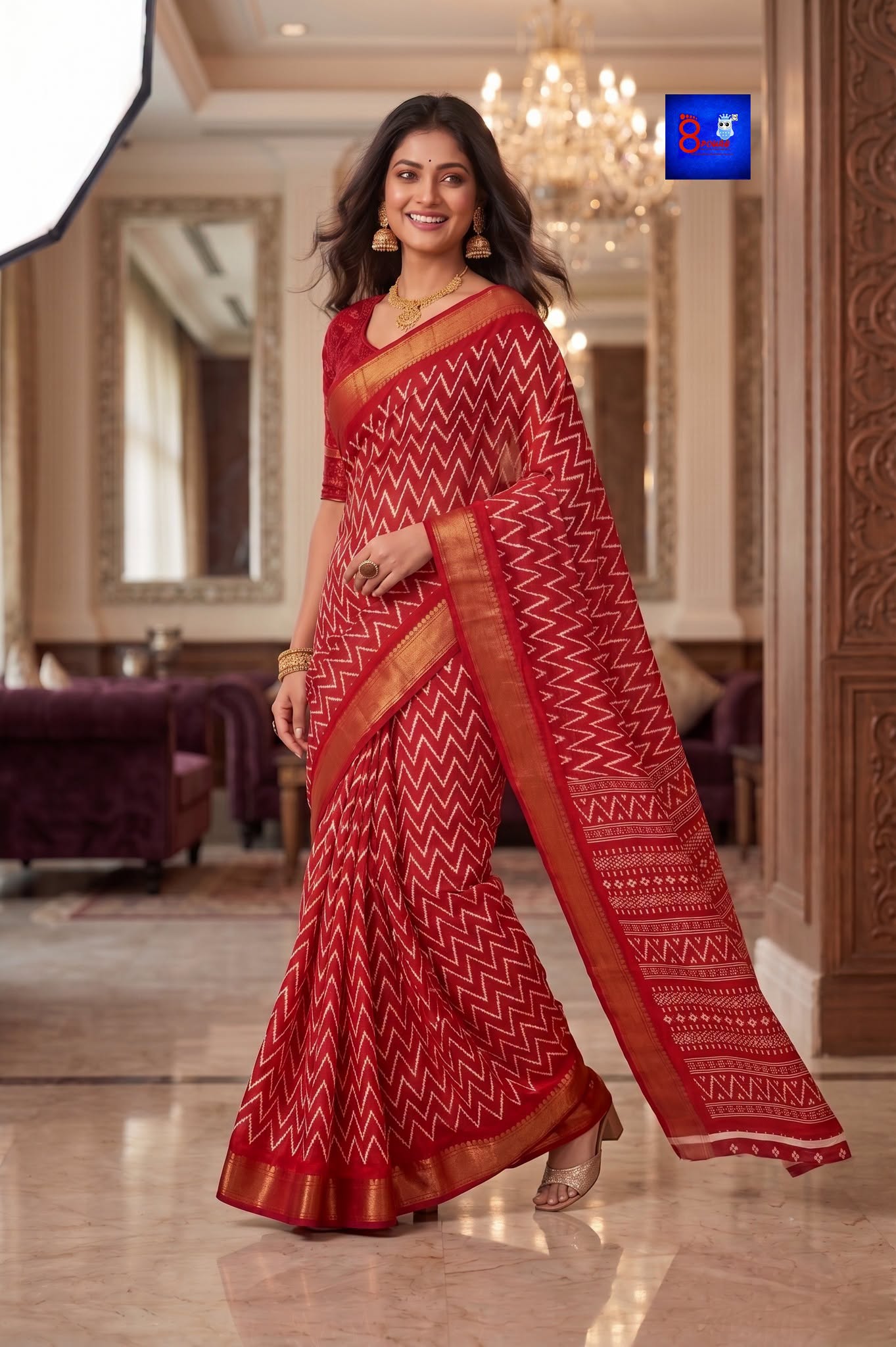 Zari Border Slub Cotton Printed Saree