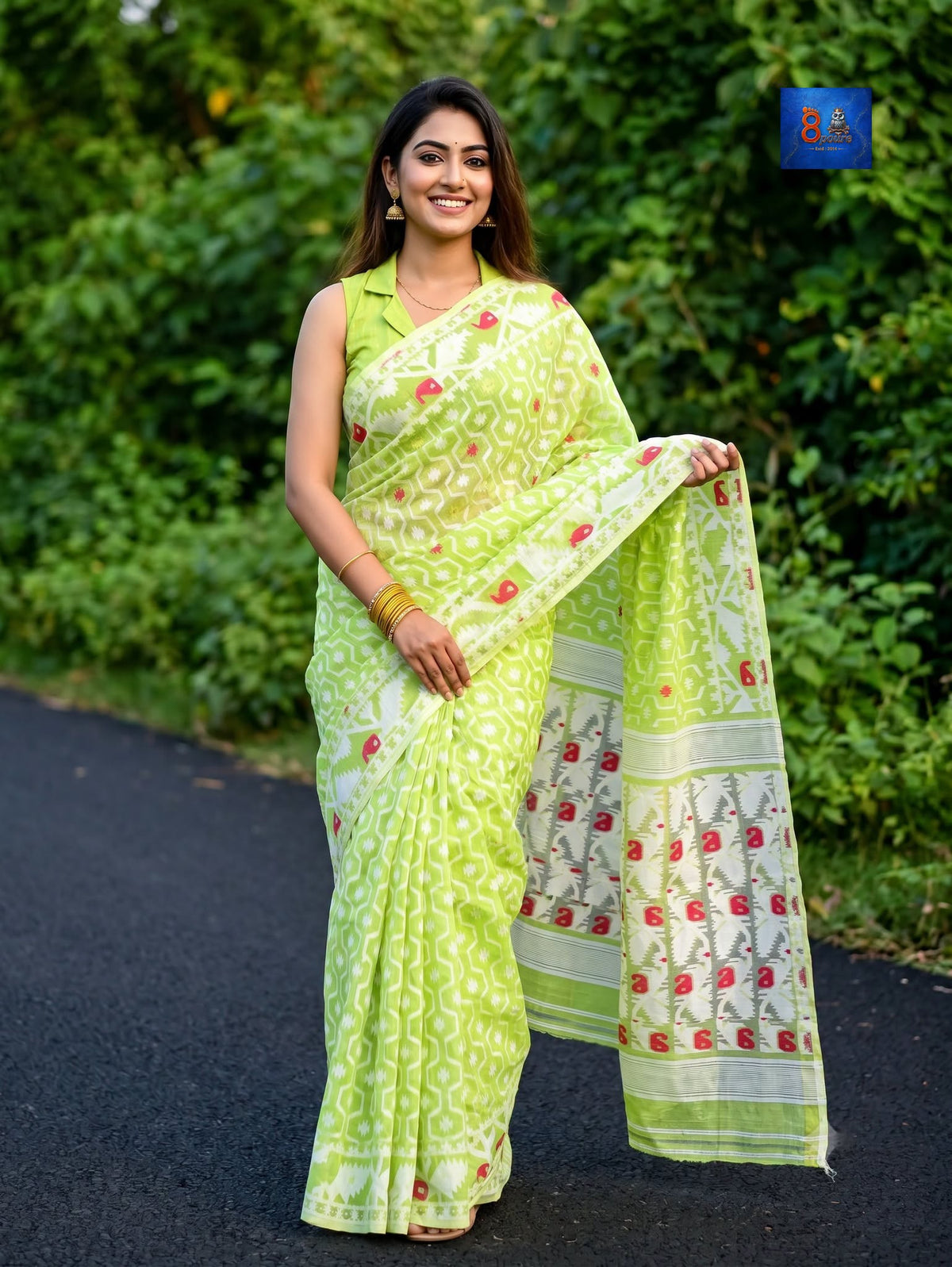 Soft Jamdani Saree - Light Lemon Green