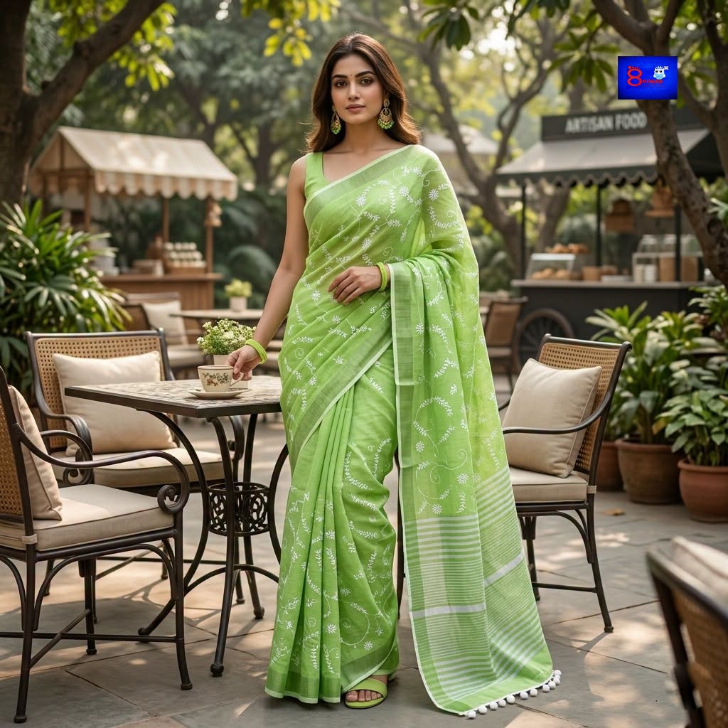 Authentic Bhagalpur Linen Chikankari Saree
