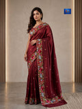 Gara Parsi Work On Pure Crushed Satin Saree - Burgundy