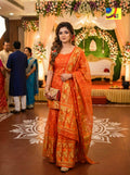 Jamdani Sharara 3-Piece Set - Orange Golden Zari