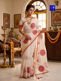 Resham Check Saree - White