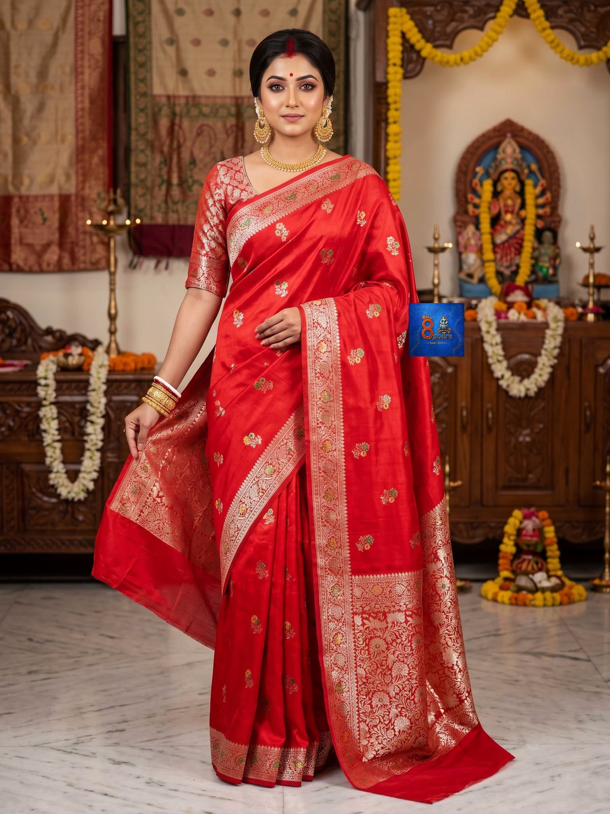 Chanderi SICO Kadwa Boota Banarasi Saree - Red