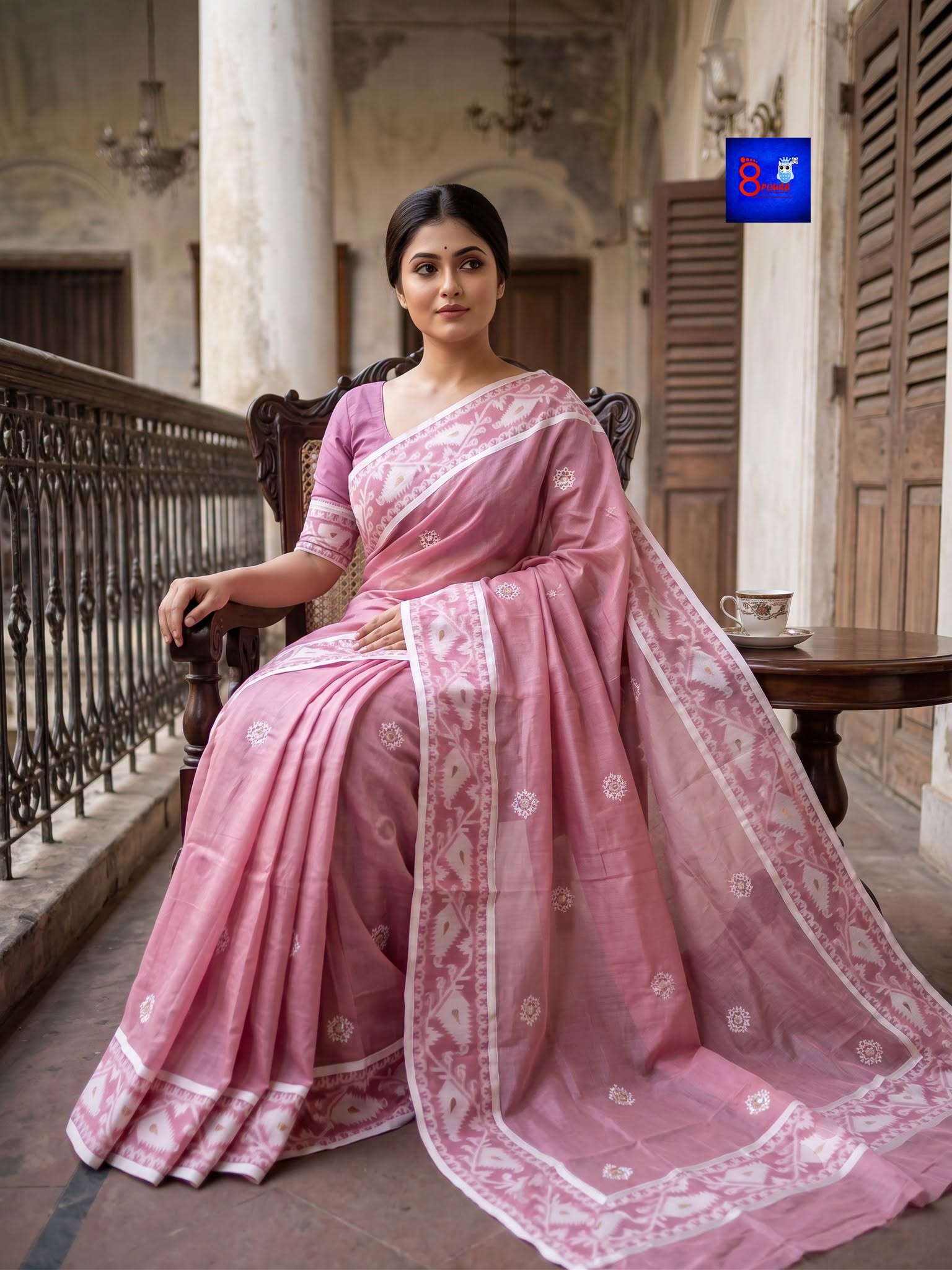 Pure Cotton Jamdani Kutch Mirror Embroidery Saree