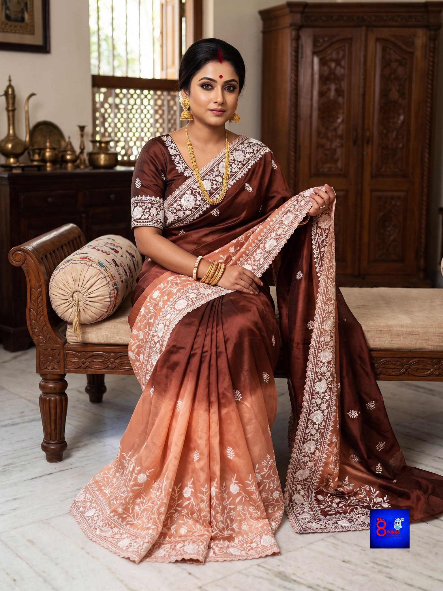 Chiffon Tissue Chikankari Parshi Embroidered Saree