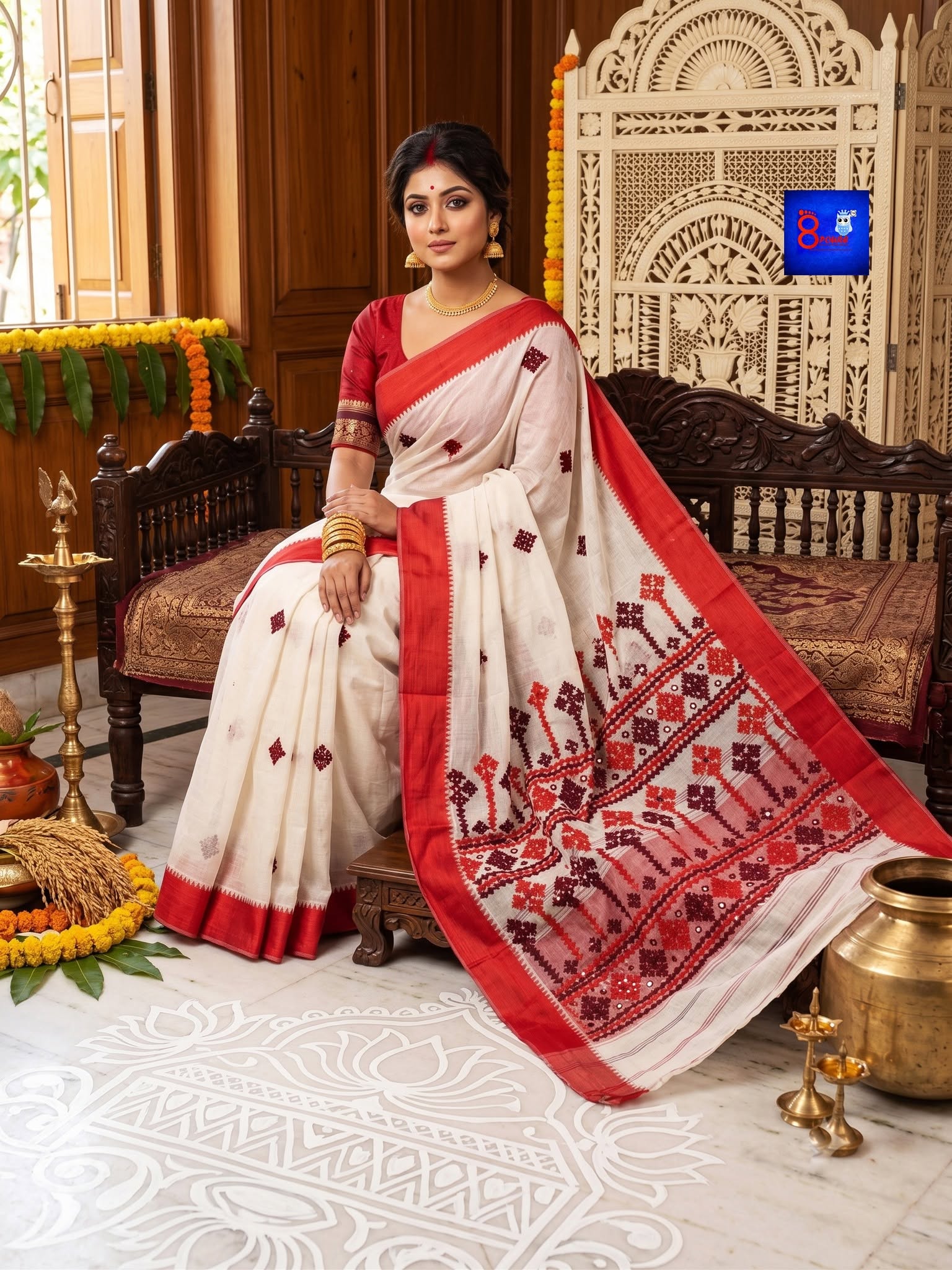 Pure Cotton Hand Kutch Embroidery Saree