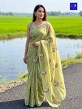 Floral Embroidered Linen Saree