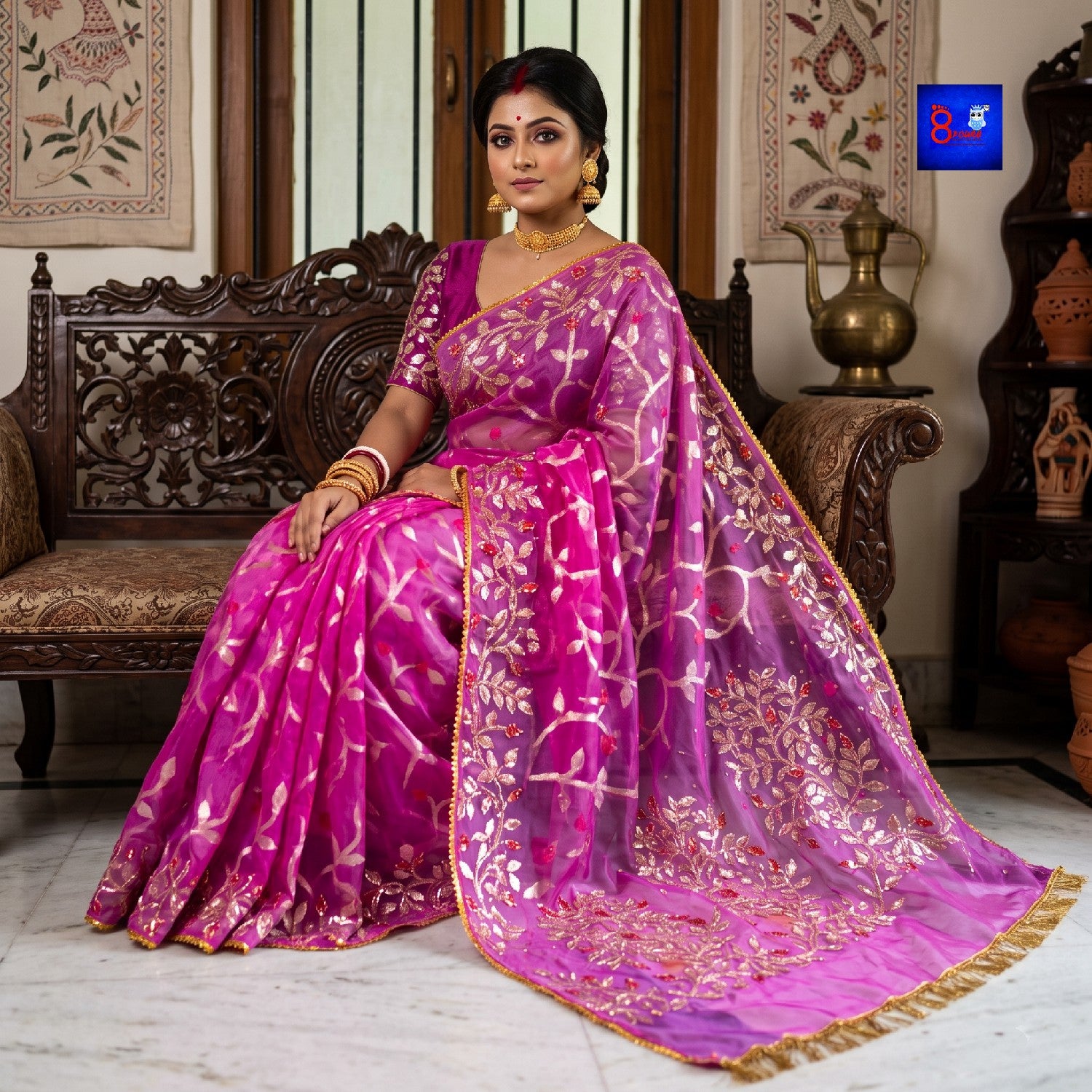 Muslin Jamdani Kathdana Embroidered Saree