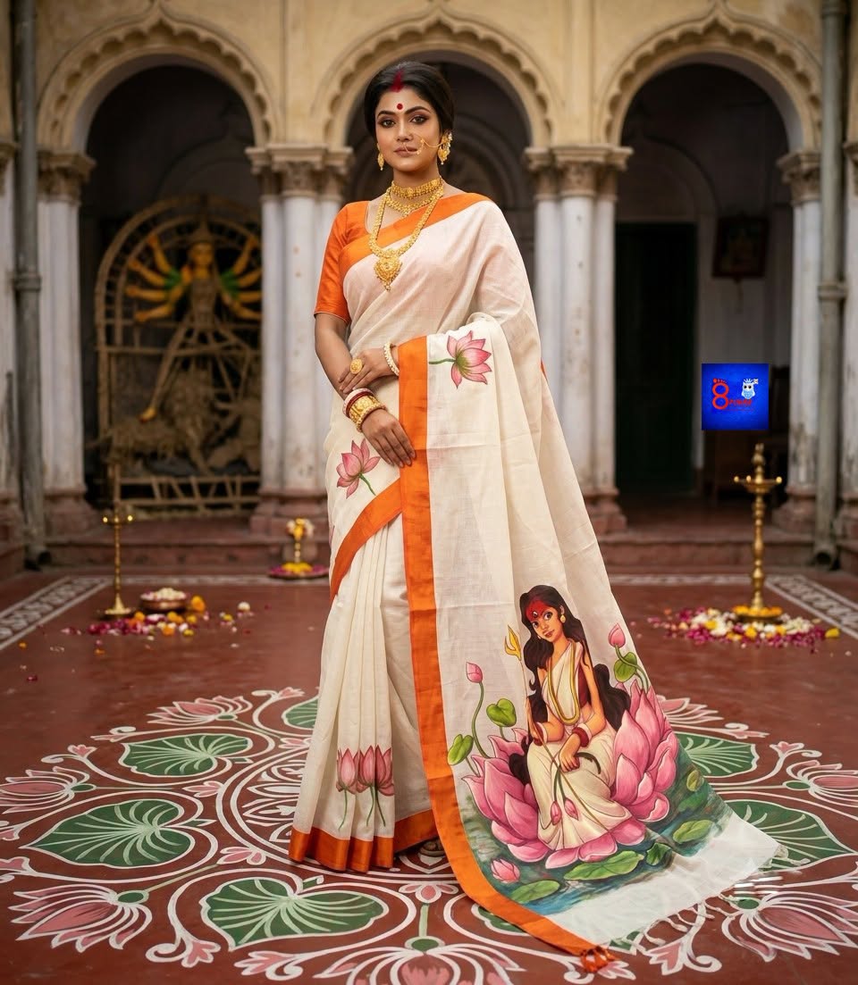 8Poure Durga Canvas Saree