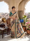 Pure Tussar Kantha Stich Saree - Beige Multi-colour