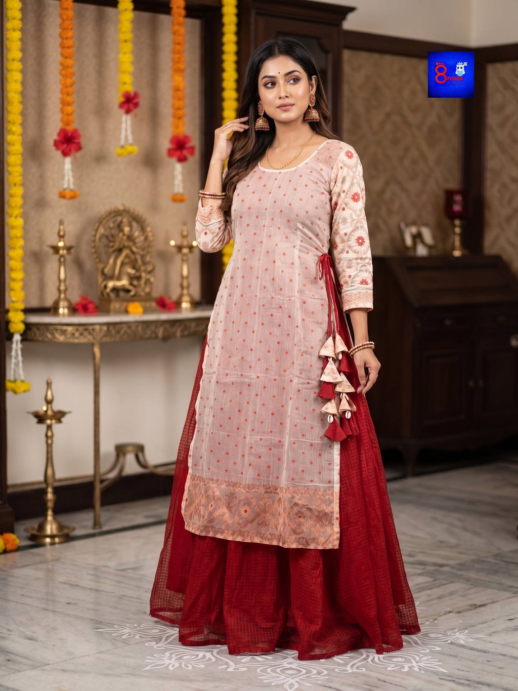 Jamdani Layered Dress (Blush Pink & Maroon)