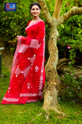 Resham Check Gamcha Applique Saree - Rani Pink