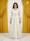 Jamdani Shrug & Cotton Sleeveless Dress set - White Golden Zari