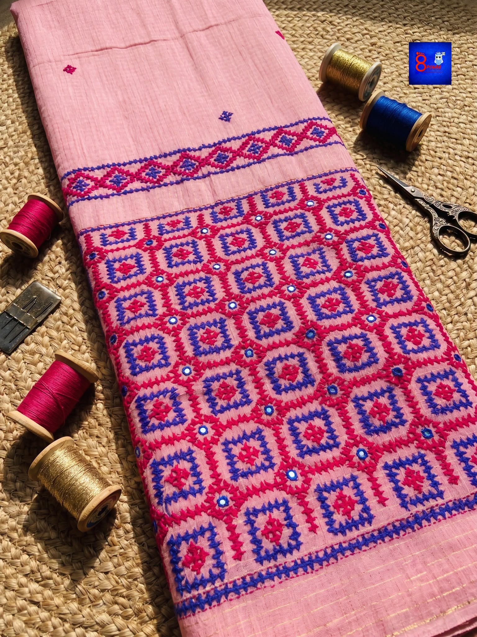 Pure Cotton Hand Kutch Embroidery Saree