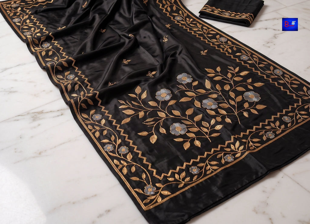 Pure Bengalore Silk Embroidered Zardousi Saree