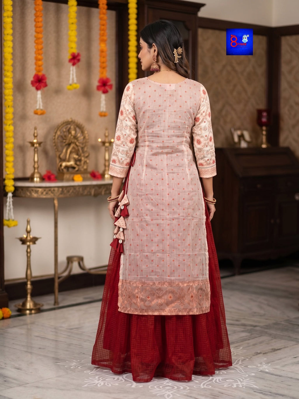 Jamdani Layered Dress (Blush Pink & Maroon)