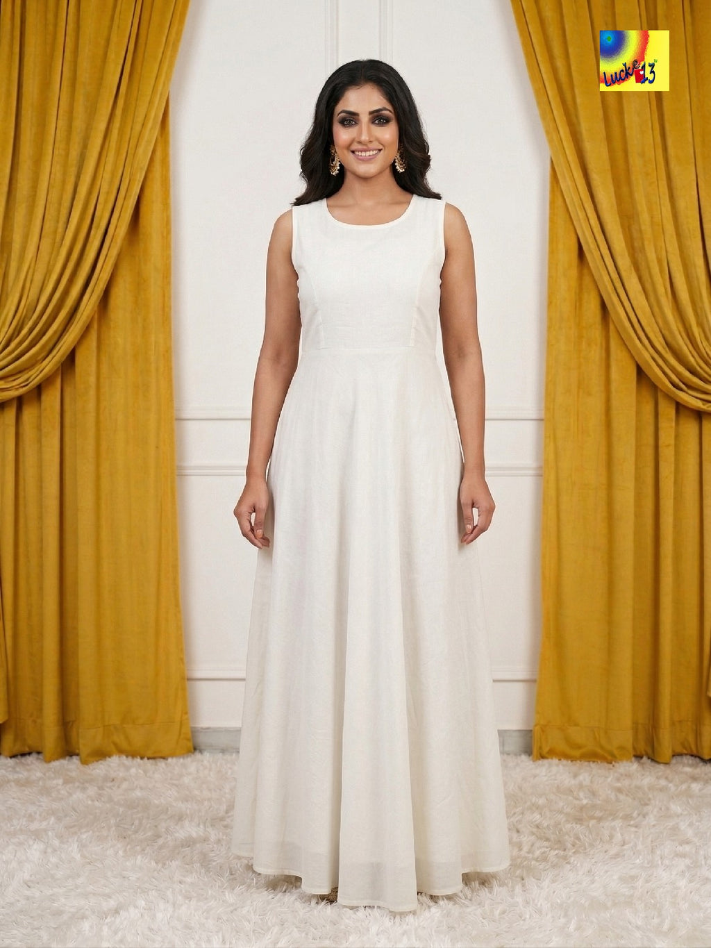 Jamdani Shrug & Cotton Sleeveless Dress set - White Golden Zari