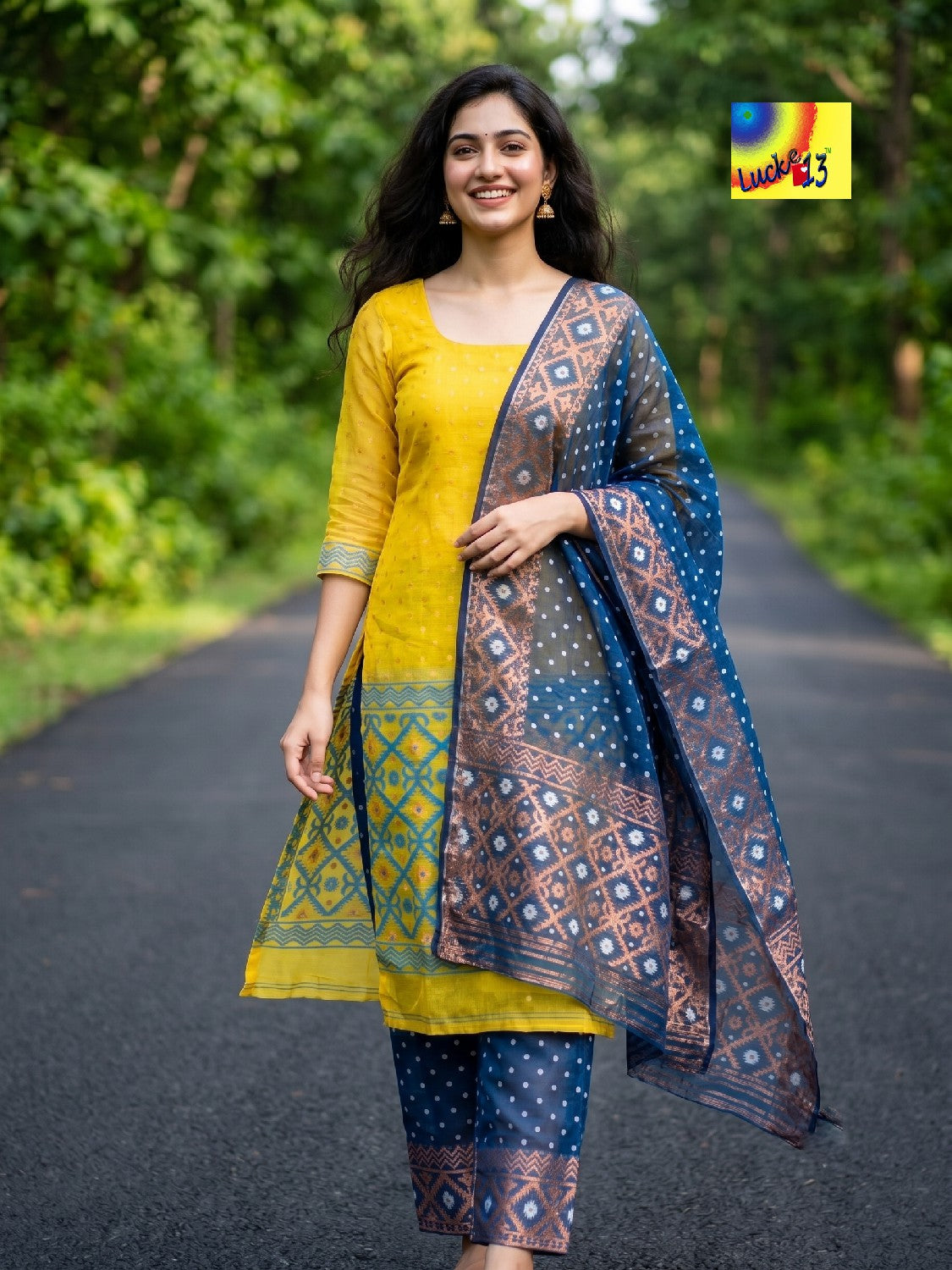 Handloom Jamdani Kurti, Dupatta & Pant Set