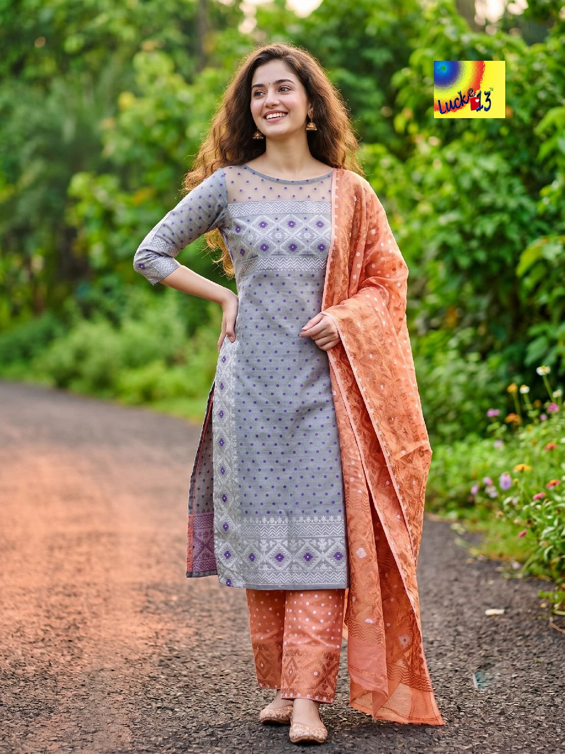 Handloom Jamdani Kurti, Dupatta & Pant Set