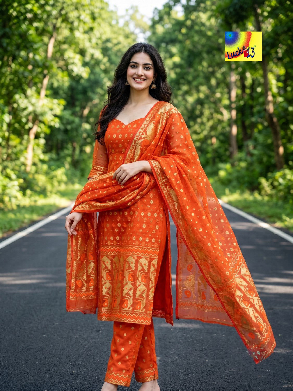 Handloom Jamdani Kurti, Dupatta & Pant Set