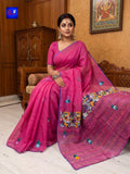 Resham Check French Knot Embroidery Saree (Rani Pink)