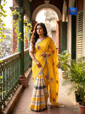 Fish Saree - Mustard Yellow & White