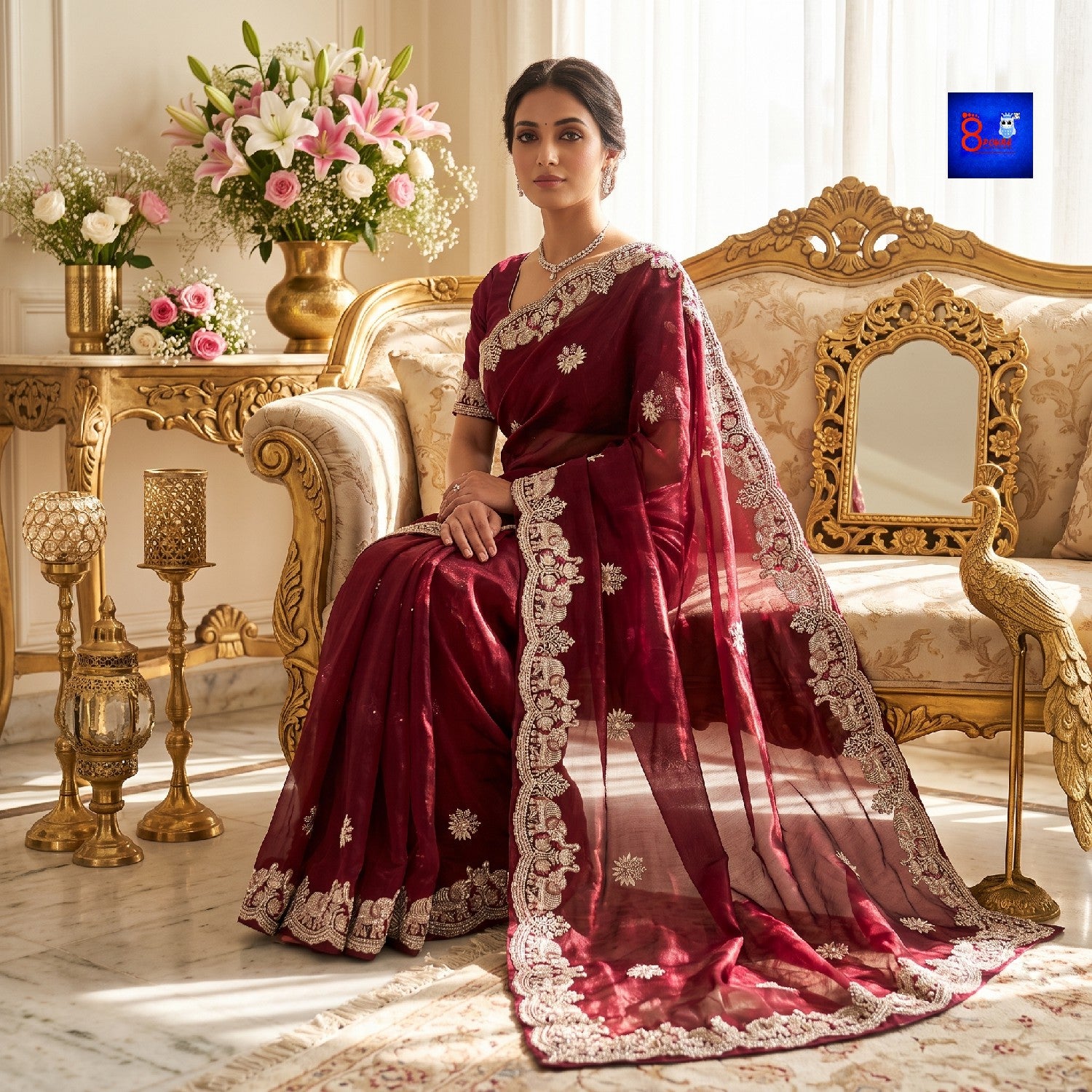 Stone Work Zardozi Tissue Georgette Saree