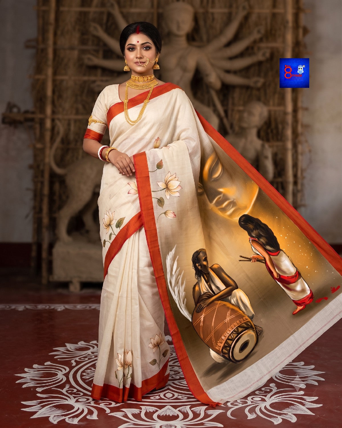 8Poure Durga Canvas Saree