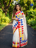 Pure Resham Cotton Applique Work Saree - White