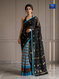 Mirror Jamdani Saree - Black with blue border
