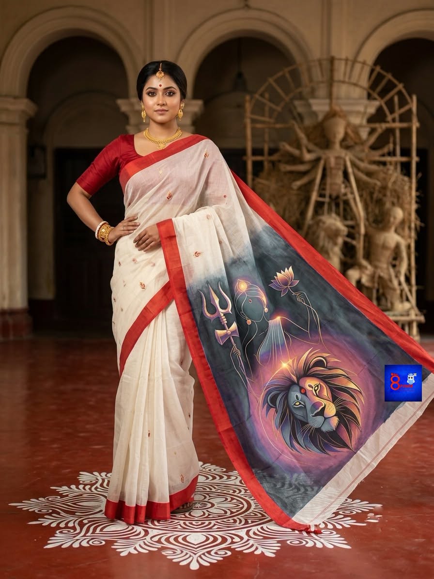 8Poure Durga Canvas Saree