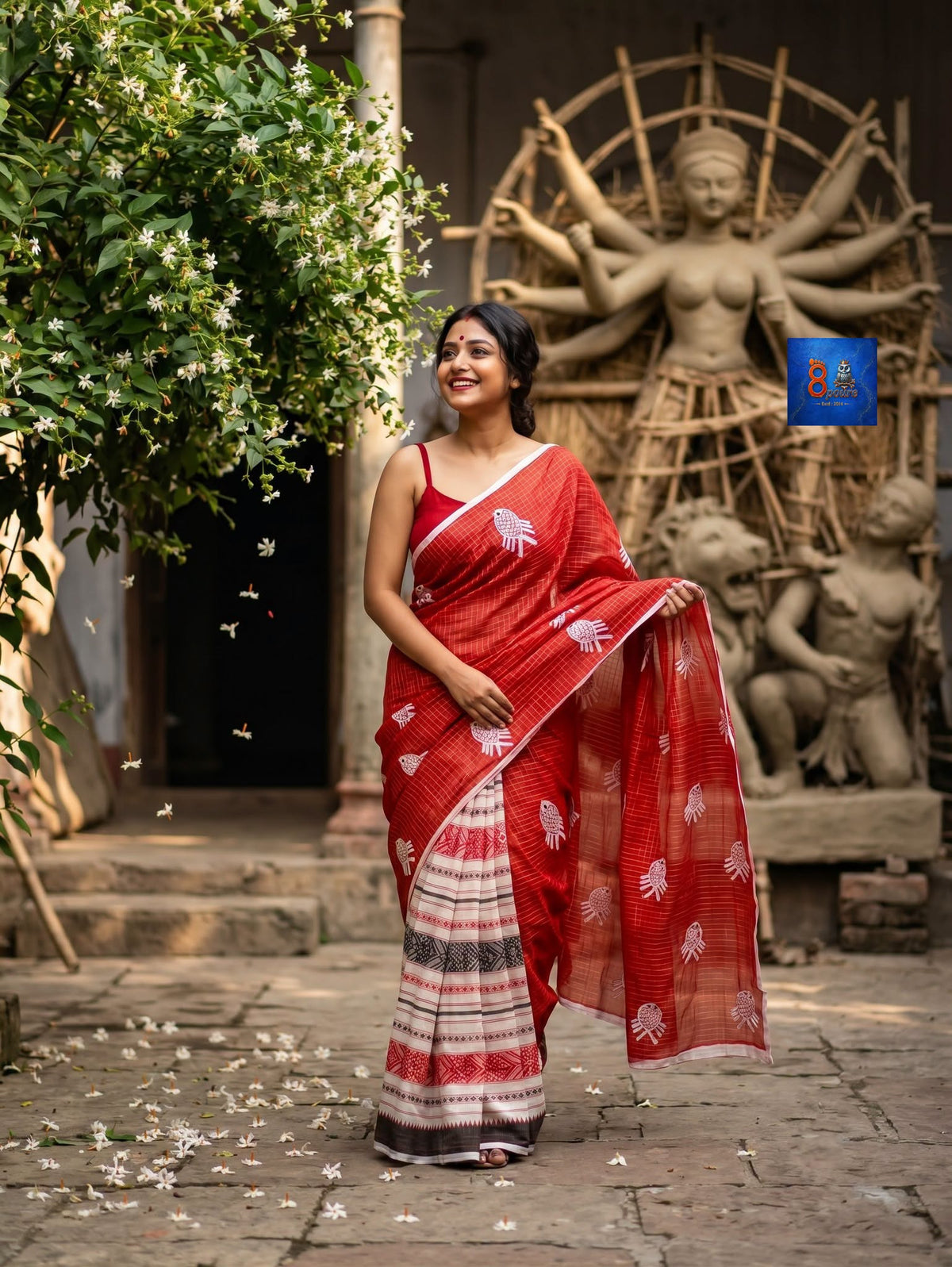 Pure Cotton Fish Embroidery Saree