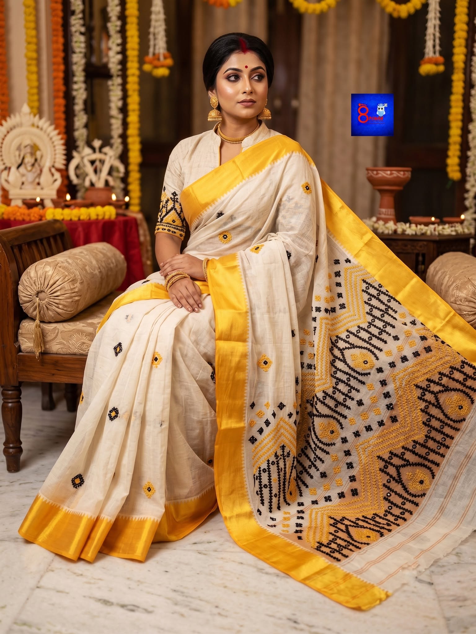 Pure Cotton Hand Kutch Embroidery Saree
