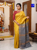 Authentic Handloom Pure Ghicha Silk Saree (Mustard Yellow with Grey & Gold)