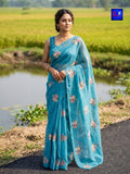 Floral Embroidered Linen Saree