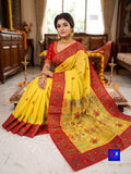 Cotton Lambani with Jamdani Border Saree - Yellow & Red