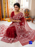 Resham Check Saree with Gujarati Embroidery