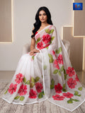 Crystal Organza Saree - Pink-Red Floral Print