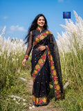 Resham Cotton Golpa Parshi Saree - Black
