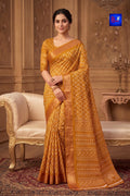 Zari Border Slub Cotton Printed Saree