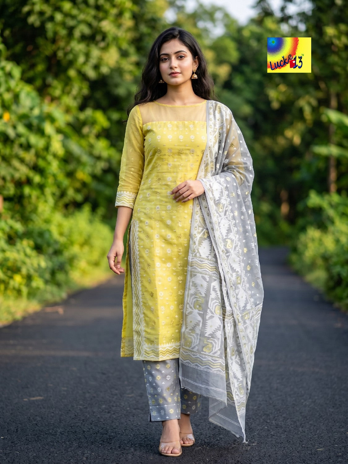 Handloom Jamdani Kurti, Dupatta & Pant Set