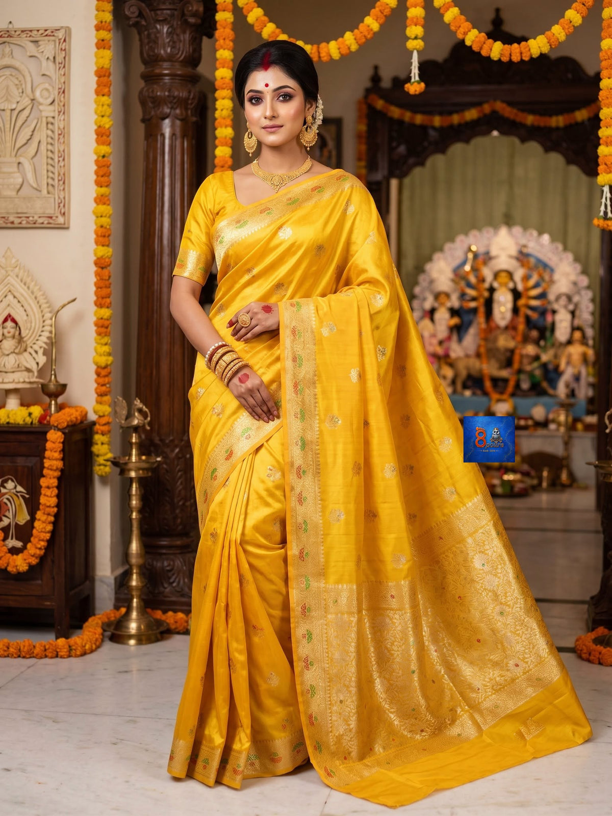 Chanderi SICO Kadwa Boota Banarasi Saree - Yellow