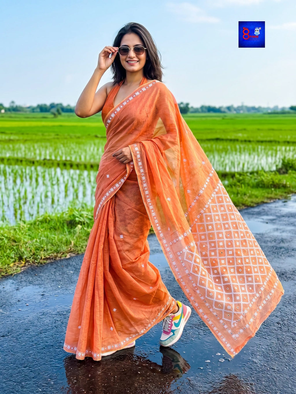 Pure Cotton Hand Kutch Embroidery Saree