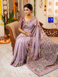 Pure Cotton Bulliyan Parshi Embroidery Saree With Contrast Blouse Piece