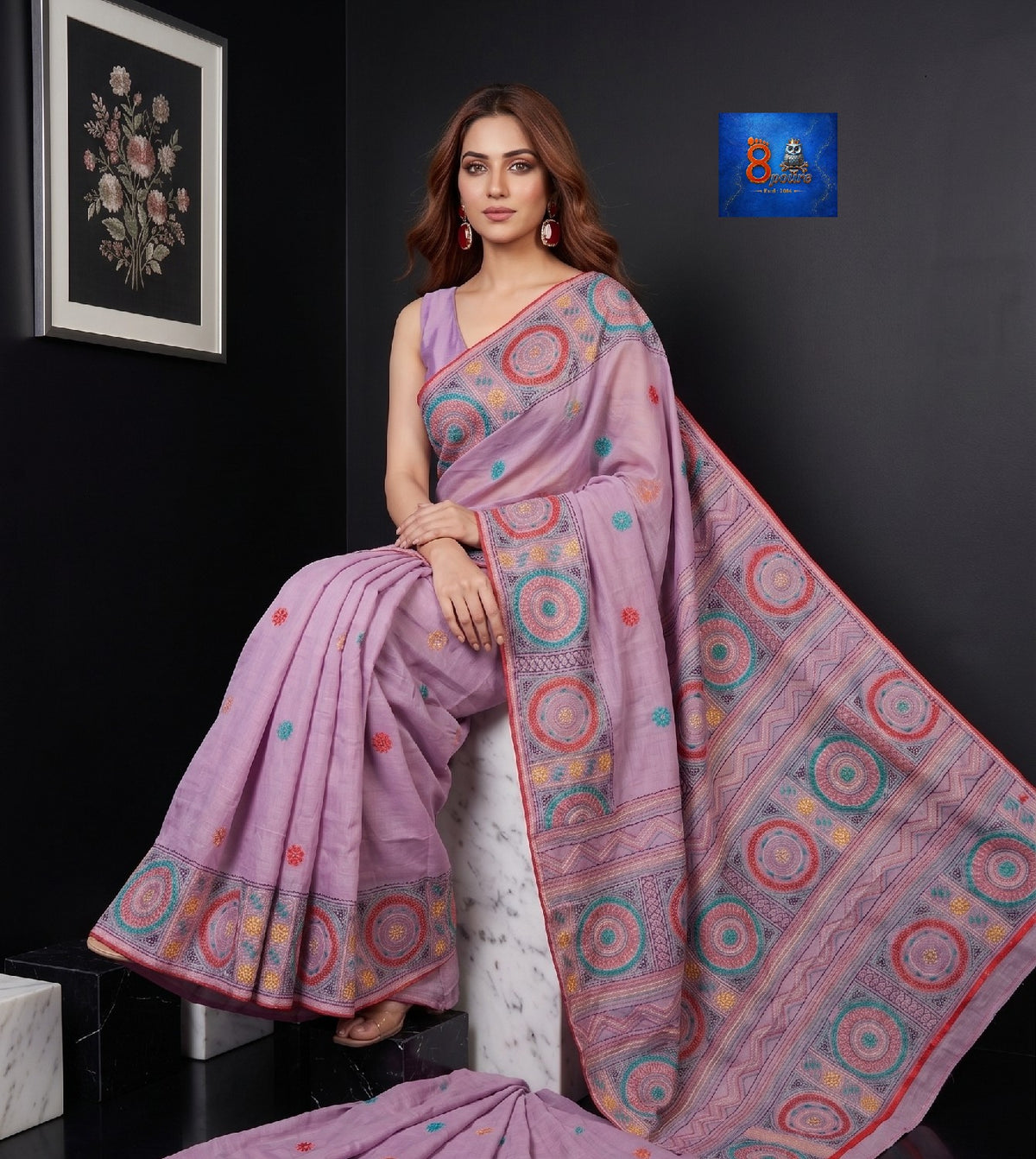 Fulia Tussare Lambani Embroidered Saree - Lavender